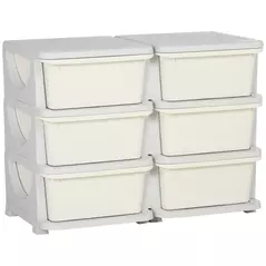 HOMCOM Kids Storage Unit, with Six Drawers - Cream - 1