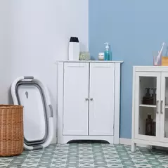 kleankin Triangle Bathroom Cabinet, Corner Bathroom Storage Unit with Adjustable Shelf and Recessed Door, Free Standing, White - 2