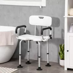 HOMCOM Shower Chair for the Elderly and Disabled, Height Adjustable Shower Stool with Back and Flipped Padded Arms, Suction Foot Pads, White - 2
