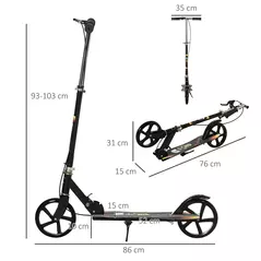 HOMCOM Kids Foldable Kick Scooter w/ Adjustable Height, Break, Big Wheels, for Ages 7-14 Years - Black - 3