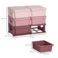 HOMCOM Kids Storage Unit, with Six Drawers - Pink - 3