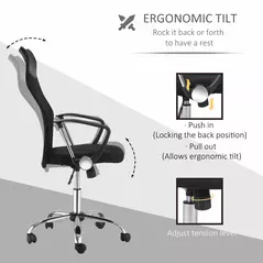 HOMCOM Ergonomic Office Chair Mesh Chair with Adjustable Height Tilt Function Black - 6