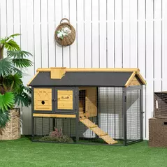 PawHut Outdoor Rabbit Hutch, with Run, Removable Tray, Asphalt Roof, 120 x 55.5 x 80cm - 2