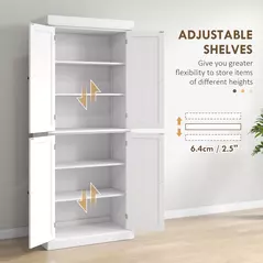 HOMCOM Freestanding Kitchen Cupboard with 4 Doors, Storage Cabinet with 6-Tier Shelving and 4 Adjustable Shelves, White - 5