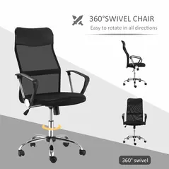 HOMCOM Ergonomic Office Chair Mesh Chair with Adjustable Height Tilt Function Black - 5
