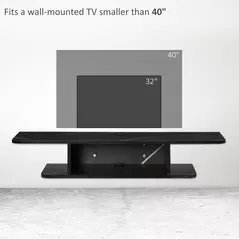 HOMCOM Floating TV Unit Stand for TVs up to 40", Wall Mounted Media Console with Storage Shelf, Entertainment Center, Black - 6