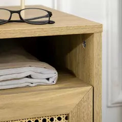 HOMCOM Narrow Rattan Nightstand, Side End Table with Shelf and Cupboard, 39cm x 35cm x 60cm, Natural - 8