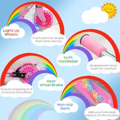 HOMCOM Kids Scooter, with Lights, Music, Adjustable Height, Foldable Frame, for Ages 3-7 Years - Pink - 6