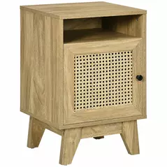 HOMCOM Narrow Rattan Nightstand, Side End Table with Shelf and Cupboard, 39cm x 35cm x 60cm, Natural - 1