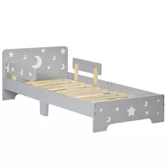 ZONEKIZ Kids Toddler Bed, with Star and Moon Patterns, Side Rails, for Ages 3-6 Years - Grey - 1