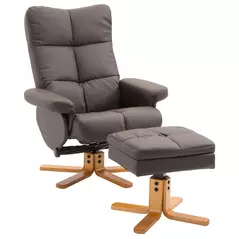HOMCOM PU Leather Swivel Recliner Chair with Footstool, Wooden Base and Storage for Living Room, Brown - 1