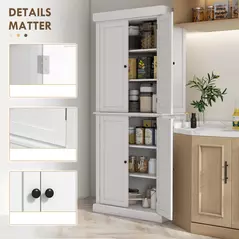 HOMCOM Freestanding Kitchen Cupboard with 4 Doors, Storage Cabinet with 6-Tier Shelving and 4 Adjustable Shelves, White - 7