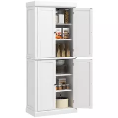 HOMCOM Freestanding Kitchen Cupboard with 4 Doors, Storage Cabinet with 6-Tier Shelving and 4 Adjustable Shelves, White - 1