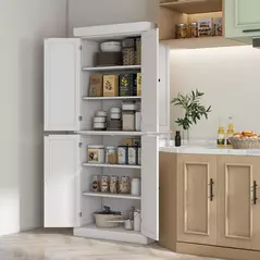 HOMCOM Freestanding Kitchen Cupboard with 4 Doors, Storage Cabinet with 6-Tier Shelving and 4 Adjustable Shelves, White - 2
