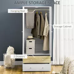 HOMCOM 2-Door Wardrobe with 2 Drawers, Hanging Rod and Anti-tipping Straps for Bedroom Clothes Storage Organisation, White - 4