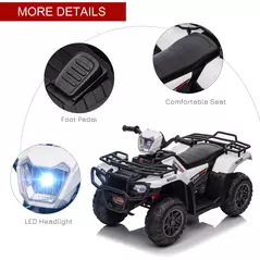 HOMCOM 12V Kids Quad Bike with Forward, Reverse Functions, Ride-On ATV w/ Music, LED, Headlights, for Ages 3-5 Years - White - 7