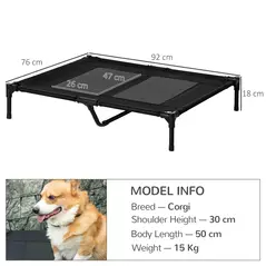 PawHut Large Raised Dog Bed Cat Elevated Lifted Cooling Portable Camping Basket Outdoor Indoor Mesh Pet Cot Metal Frame Black - 3
