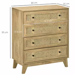 HOMCOM Storage Cabinet, 4-Drawer Unit with Rattan Element for Bedroom, Living Room, 80cmx35cmx95cm, Wood Effect - 3