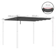 Outsunny Retractable Pergola Cover, 2.55 x 2.5 m Replacement Canopy Fabric for 3 x 3 m Frame, Roof Top Only, Dark Grey - 3
