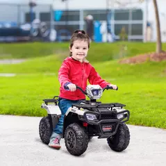 HOMCOM 12V Kids Quad Bike with Forward, Reverse Functions, Ride-On ATV w/ Music, LED, Headlights, for Ages 3-5 Years - White - 2