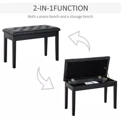 HOMCOM PU Leather Upholstered Piano Stool Makeup Stool Bench Dressing Table Seat with Storage 76x36x50cm, Black - 4