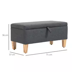HOMCOM 30L Linen Storage Ottoman Padded Footstool with Rubberwood Legs for Storage Box, Bed End, Shoe Bench, Seating, Dark Grey - 3