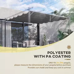 Outsunny Retractable Pergola Cover, 2.55 x 2.5 m Replacement Canopy Fabric for 3 x 3 m Frame, Roof Top Only, Dark Grey - 4