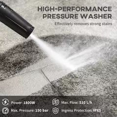 DURHAND 1800W High Pressure Washer, 150 Bar Pressure, 510 L/h Flow, High-Performance Portable Power Jet Wash Cleaner Green - 4