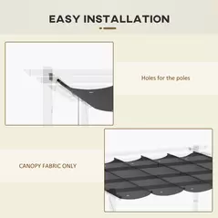 Outsunny Retractable Pergola Cover, 2.55 x 2.5 m Replacement Canopy Fabric for 3 x 3 m Frame, Roof Top Only, Dark Grey - 6