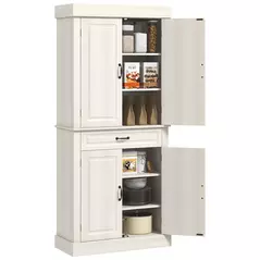 HOMCOM Tall Kitchen Cupboard, Kitchen Pantry Cabinet with Drawer, Shelves, Cream White - 1
