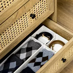 HOMCOM Storage Cabinet, 4-Drawer Unit with Rattan Element for Bedroom, Living Room, 80cmx35cmx95cm, Wood Effect - 8