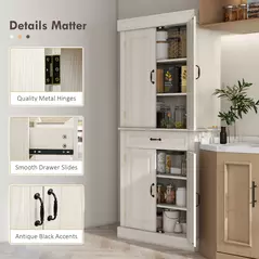 HOMCOM Tall Kitchen Cupboard, Kitchen Pantry Cabinet with Drawer, Shelves, Cream White - 6