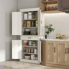 HOMCOM Tall Kitchen Cupboard, Kitchen Pantry Cabinet with Drawer, Shelves, Cream White - 2