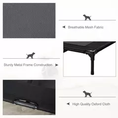 PawHut Large Raised Dog Bed Cat Elevated Lifted Cooling Portable Camping Basket Outdoor Indoor Mesh Pet Cot Metal Frame Black - 6