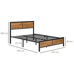 HOMCOM Industrial Double Bed Frame, 5FT Steel Bed Base with Headboard, Footboard, Slatted Support and Under Bed Storage, 142 x 195cm, Rustic Brown - 3