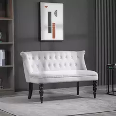 HOMCOM Velvet 2 Seater Sofa, Button Tufted Wingback Loveseat with Rubber Wood Legs for Living Room, Bedroom, Grey - 2