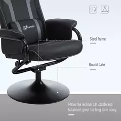 Vinsetto Reclining Chair and Stool Set, Recliner Chair with Headrest, Gaming Chair with Lumbar Support, Pedestal Base for Home Office, Grey - 7