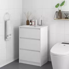 kleankin 600mm Bathroom Vanity Unit with Basin and Single Tap Hole, High Gloss White Floor Standing Bathroom Sink Unit with 2 Drawers for Cloakroom - 2
