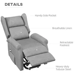 HOMCOM Power Lift Recliner Armchair, Electric Lift Chair for Elderly, Fabric Riser and Reclining Chair with Remote Control, Side Pockets, Extended Footrest, for Living Room, Grey - 4