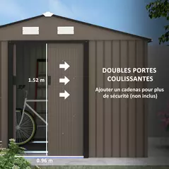 Outsunny 9 x 6ft Metal Garden Shed, Outdoor Storage Tool House with Ventilation Slots, Foundation Kit and Lockable Double Doors, Brown - 5