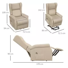 HOMCOM Power Lift Recliner Armchair, Electric Lift Chair for Elderly, Fabric Riser and Reclining Chair with Remote Control, Side Pockets, Extended Footrest, for Living Room, Beige - 3