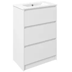 kleankin 600mm Bathroom Vanity Unit with Basin and Single Tap Hole, High Gloss White Floor Standing Bathroom Sink Unit with 2 Drawers for Cloakroom - 1
