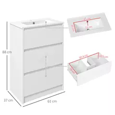 kleankin 600mm Bathroom Vanity Unit with Basin and Single Tap Hole, High Gloss White Floor Standing Bathroom Sink Unit with 2 Drawers for Cloakroom - 3