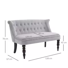 HOMCOM Velvet 2 Seater Sofa, Button Tufted Wingback Loveseat with Rubber Wood Legs for Living Room, Bedroom, Grey - 3