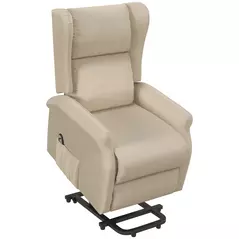 HOMCOM Power Lift Recliner Armchair, Electric Lift Chair for Elderly, Fabric Riser and Reclining Chair with Remote Control, Side Pockets, Extended Footrest, for Living Room, Beige - 1