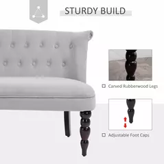 HOMCOM Velvet 2 Seater Sofa, Button Tufted Wingback Loveseat with Rubber Wood Legs for Living Room, Bedroom, Grey - 6