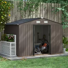Outsunny 9 x 6ft Metal Garden Shed, Outdoor Storage Tool House with Ventilation Slots, Foundation Kit and Lockable Double Doors, Brown - 2