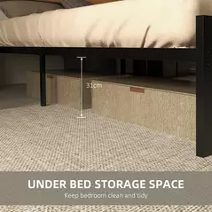 HOMCOM Industrial Double Bed Frame, 5FT Steel Bed Base with Headboard, Footboard, Slatted Support and Under Bed Storage, 142 x 195cm, Rustic Brown - 5