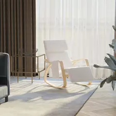 HOMCOM Rocking Lounge Chair Recliner Relaxation Lounging Relaxing Seat with Adjustable Footrest, Side Pocket and Pillow, Cream White - 9