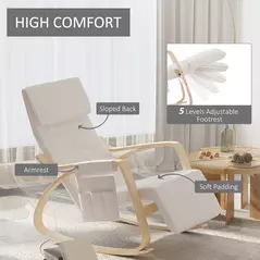 HOMCOM Rocking Lounge Chair Recliner Relaxation Lounging Relaxing Seat with Adjustable Footrest, Side Pocket and Pillow, Cream White - 5